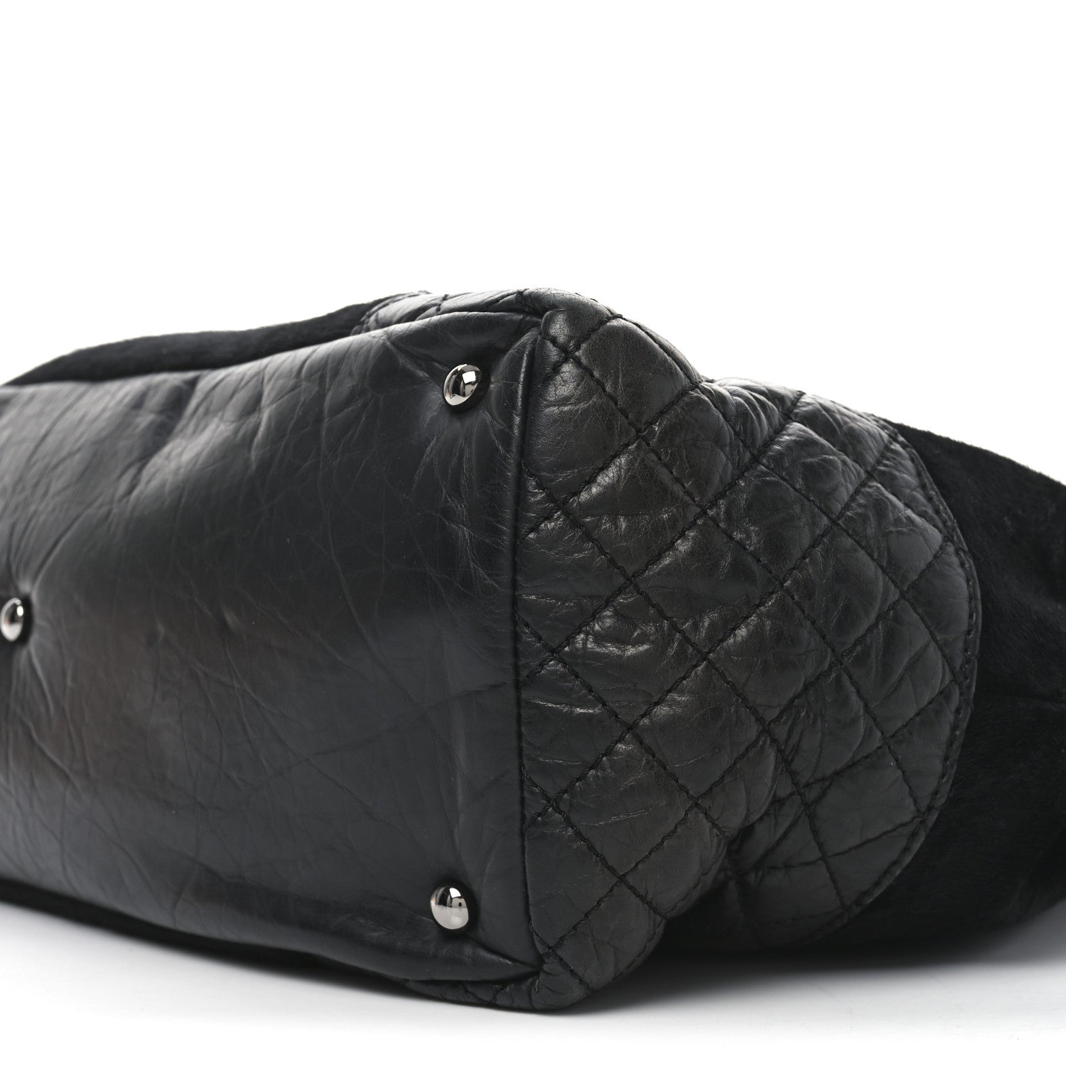 Chanel Aged Calfskin Pony Hair Quilted Miss Pony Drawstring Tote Black 10 of 11