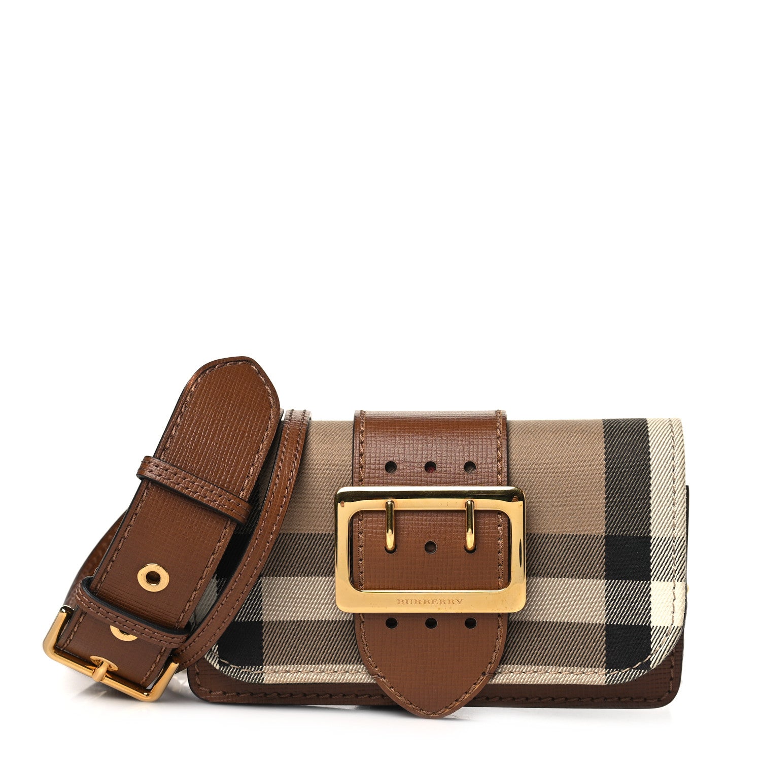 Burberry House Check Bridle Calfskin Small Madison Buckle Bag Tan 1 of 11