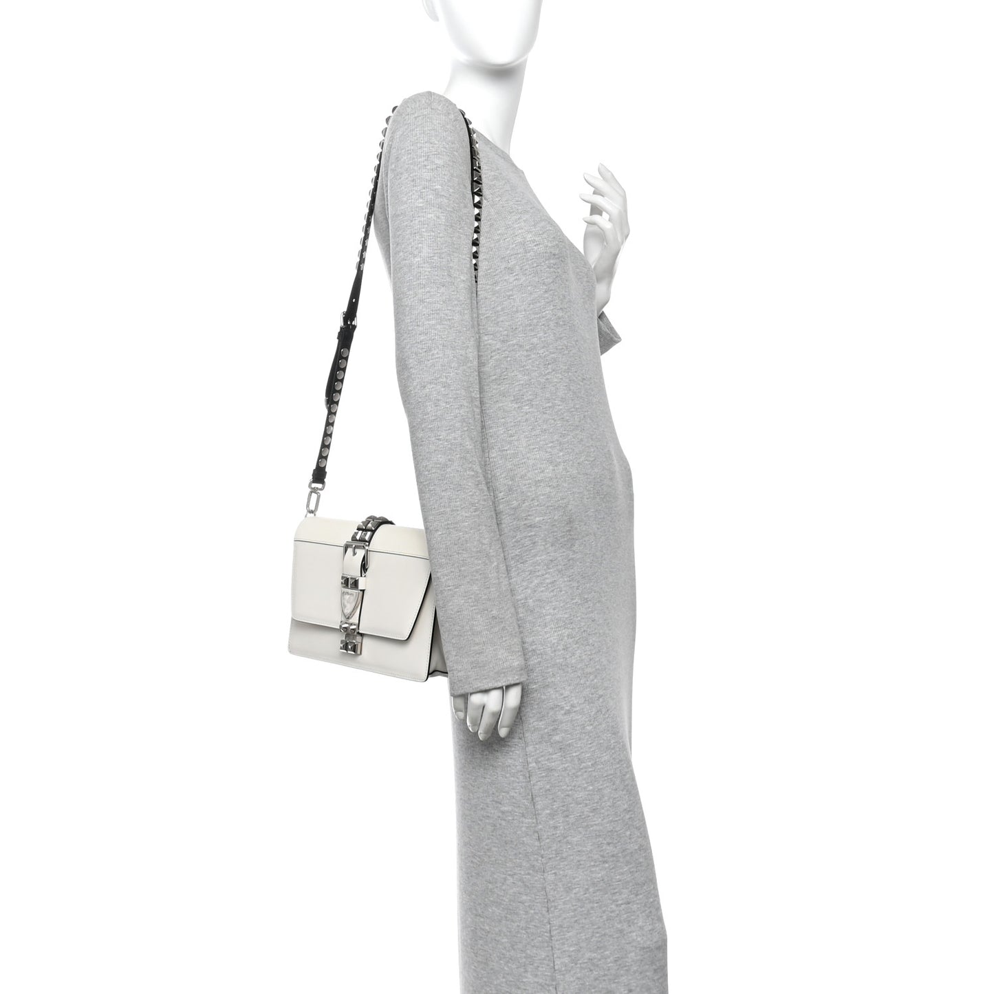 Saffiano City Calfskin Studded Small Elektra Shoulder Bag White Black