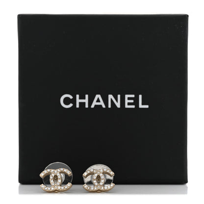 Chanel Pearl Crystal CC Charms Stud Earrings Light Gold 5 of 5