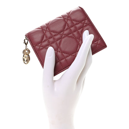 Christian Dior Lambskin Cannage Mini Lady Dior Wallet Burgundy 2 of 7
