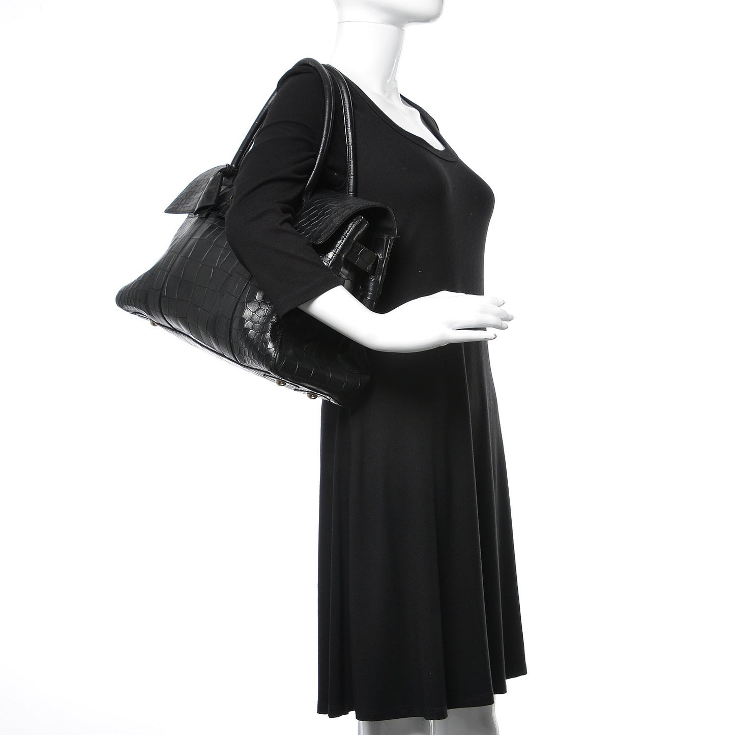 Calfskin Crocodile Embossed Bayswater Black