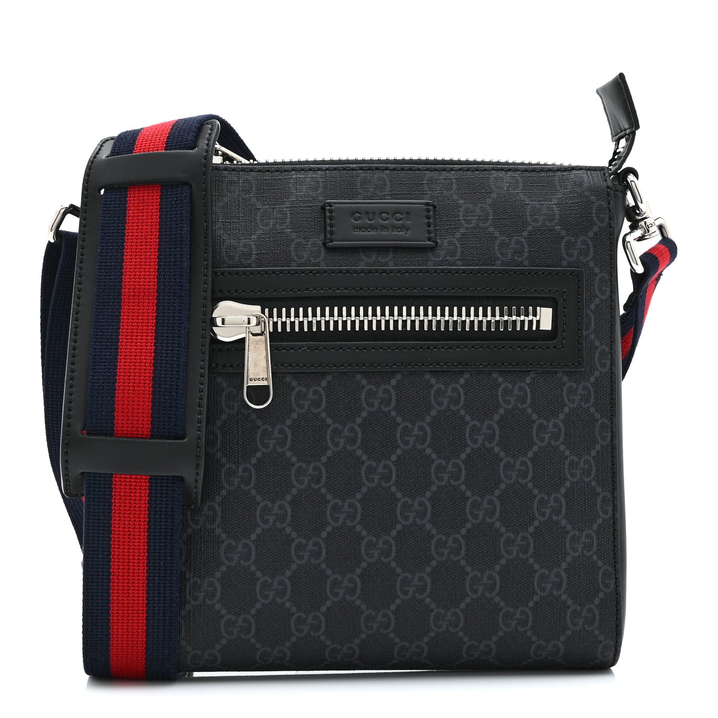 GG Supreme Monogram Web Small Flat Messenger Bag Black Grey