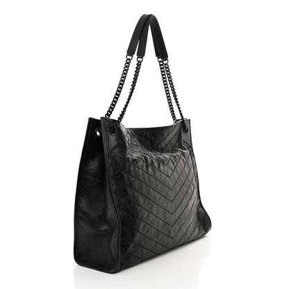 Saint Laurent Crinkled Calfskin Matelasse Monogram Large Niki Shopper Tote Black 3 of 16