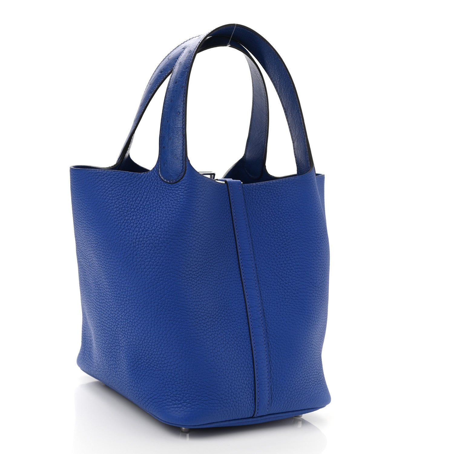 Hermes Taurillon Clemence Ostrich Touch Picotin Lock 22 Bleu Electrique 2 of 10