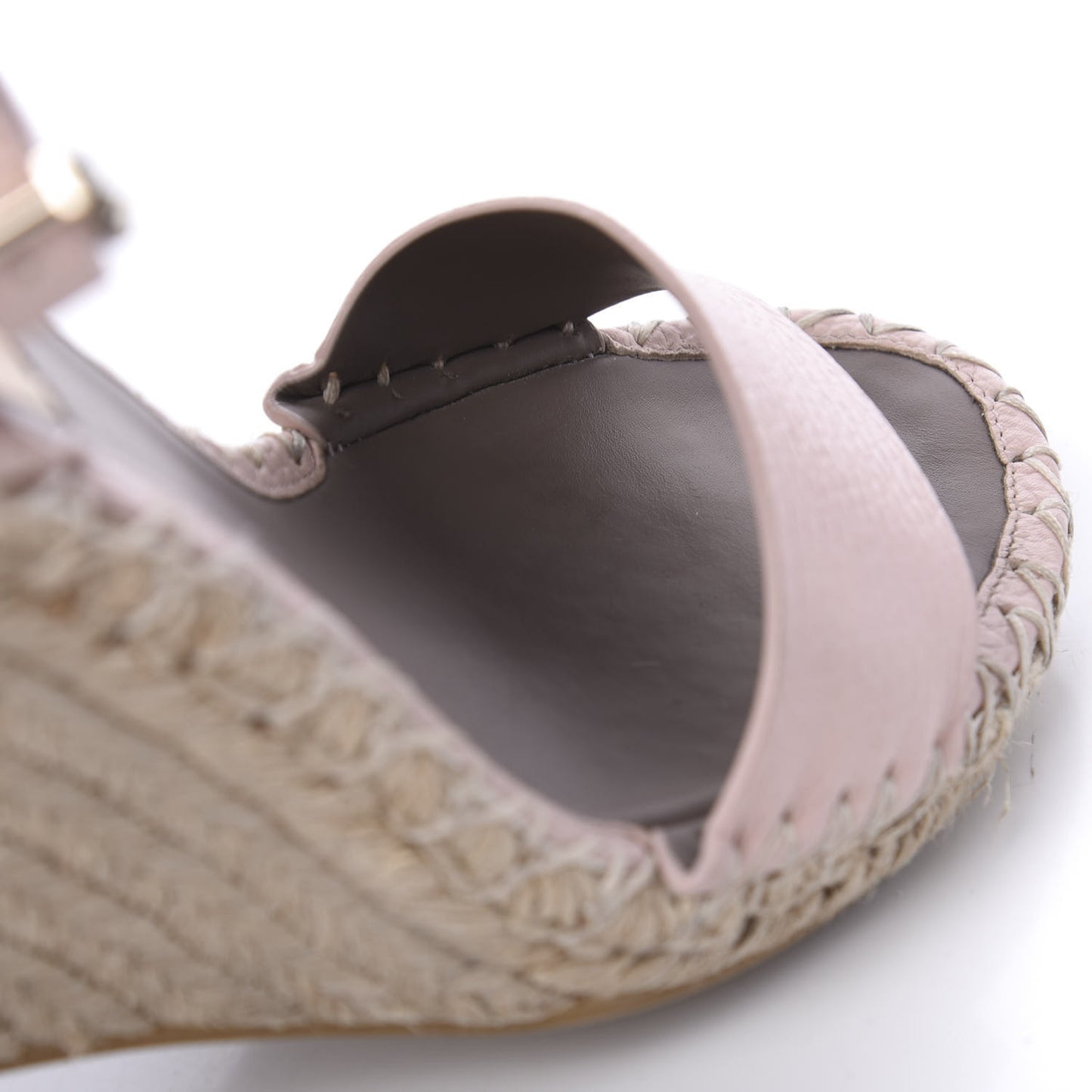Grained Calfskin Rockstud Ankle Strap Espadrille 15/105mm Wedge Sandals 37 Rose Quartz Natural