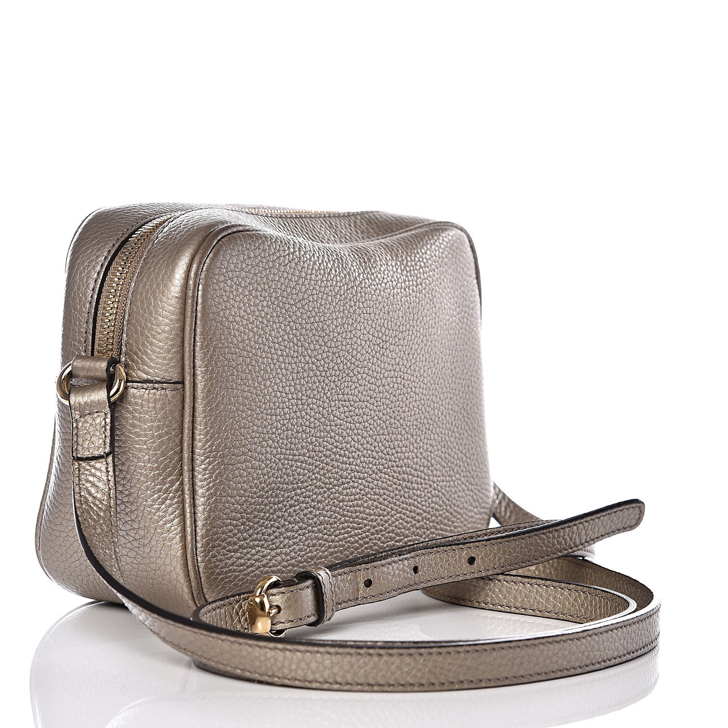 Metallic Pebbled Calfskin Small Soho Disco Bag Golden Beige