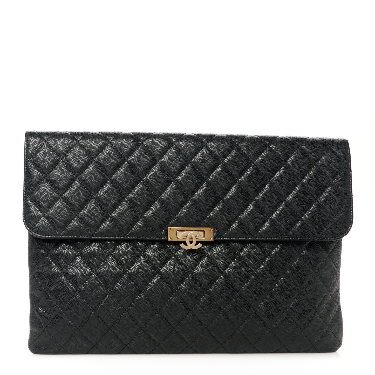 Caviar Quilted Large Golden Class Pouch Black