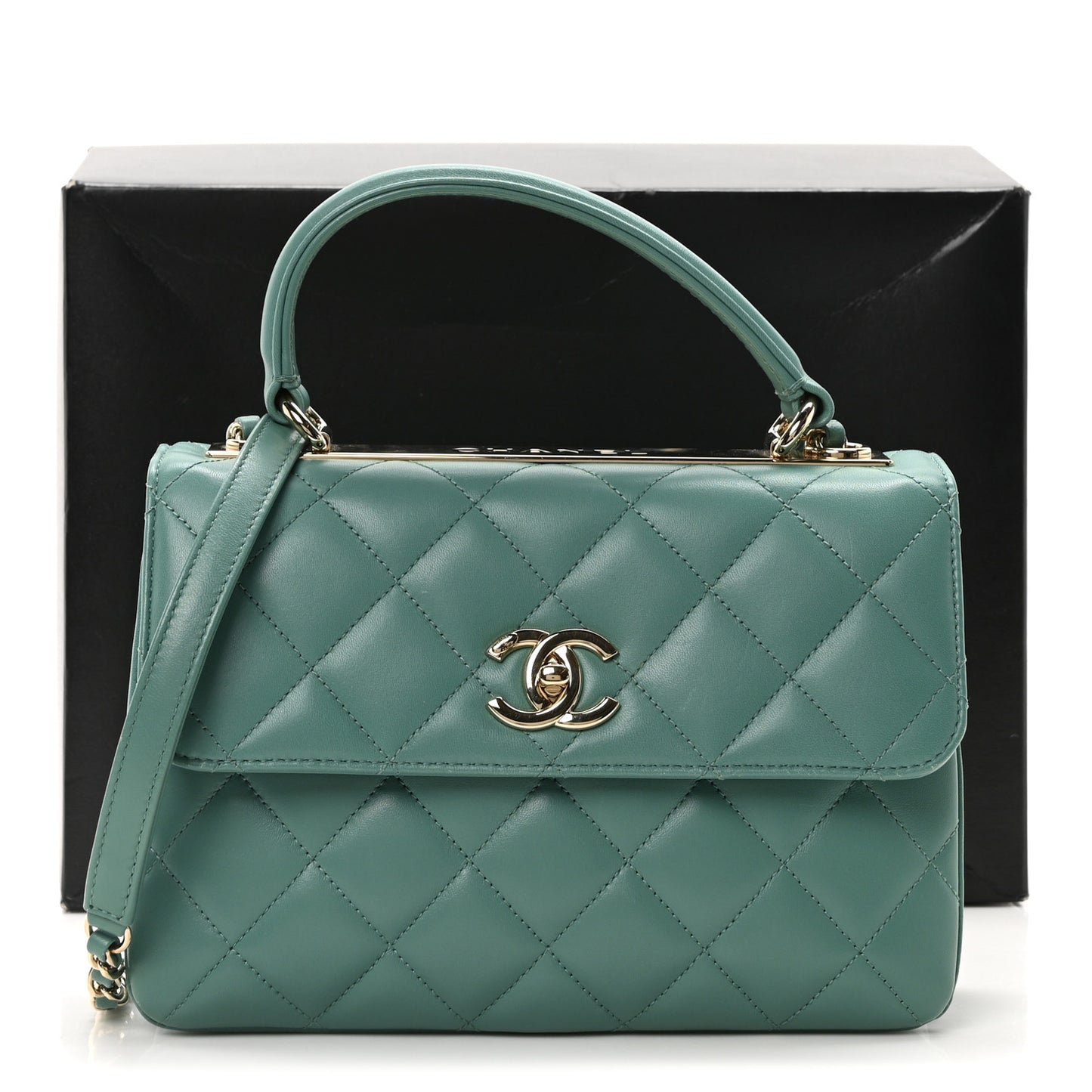 Lambskin Quilted Small Trendy CC Flap Dual Handle Bag Light Green