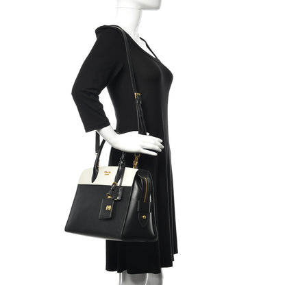 Prada Saffiano City Calf Medium Esplanade Tote Black White 2 of 11