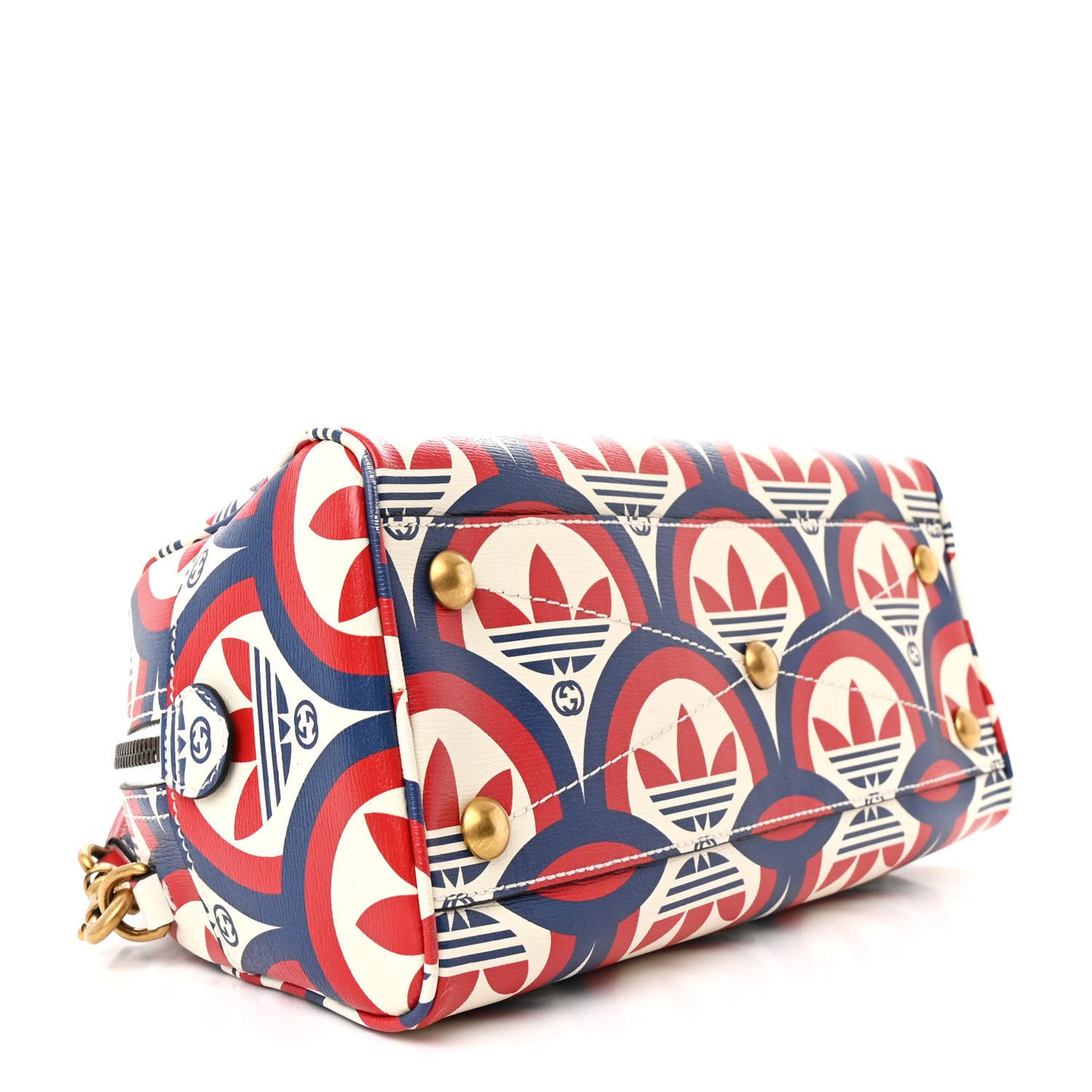 X ADIDAS Shangai Calfskin Web Trefoil Interlocking G Mini Duffle Bag Red White Blue
