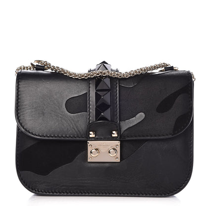 Valentino Garavani Nappa Camouflage Small Glam Lock Rockstud Flap Black 1 of 8