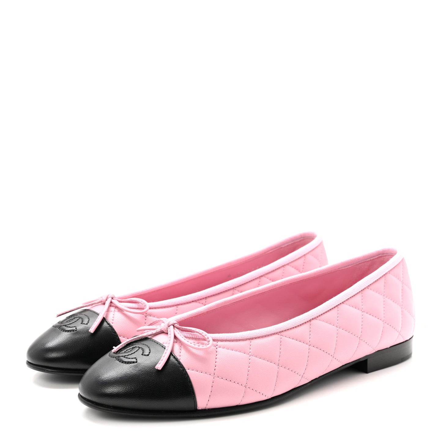 Lambskin Quilted CC Cap Toe Ballerina Flats 39.5 Pink Black