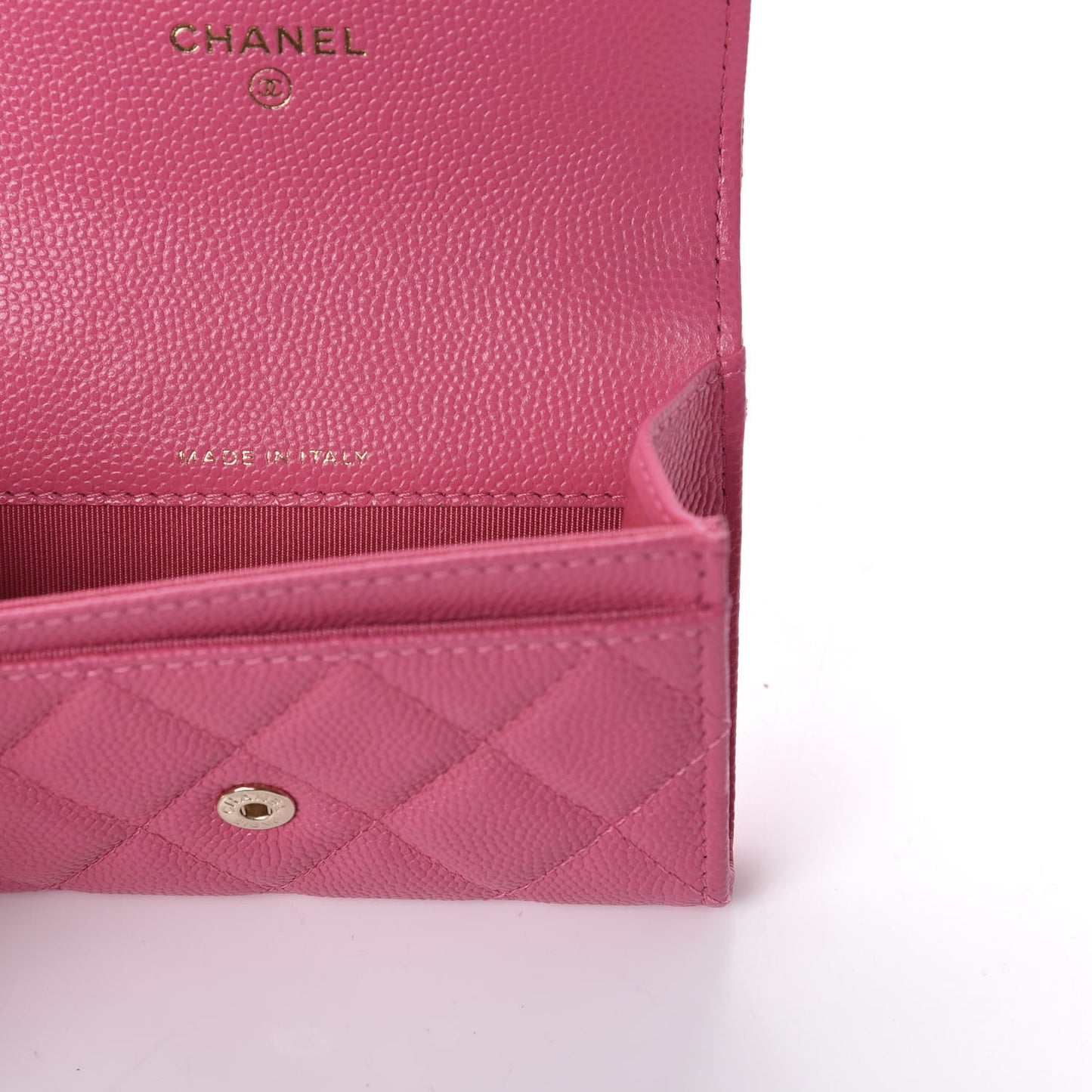 Caviar Quilted Flap Card Holder Wallet Pink