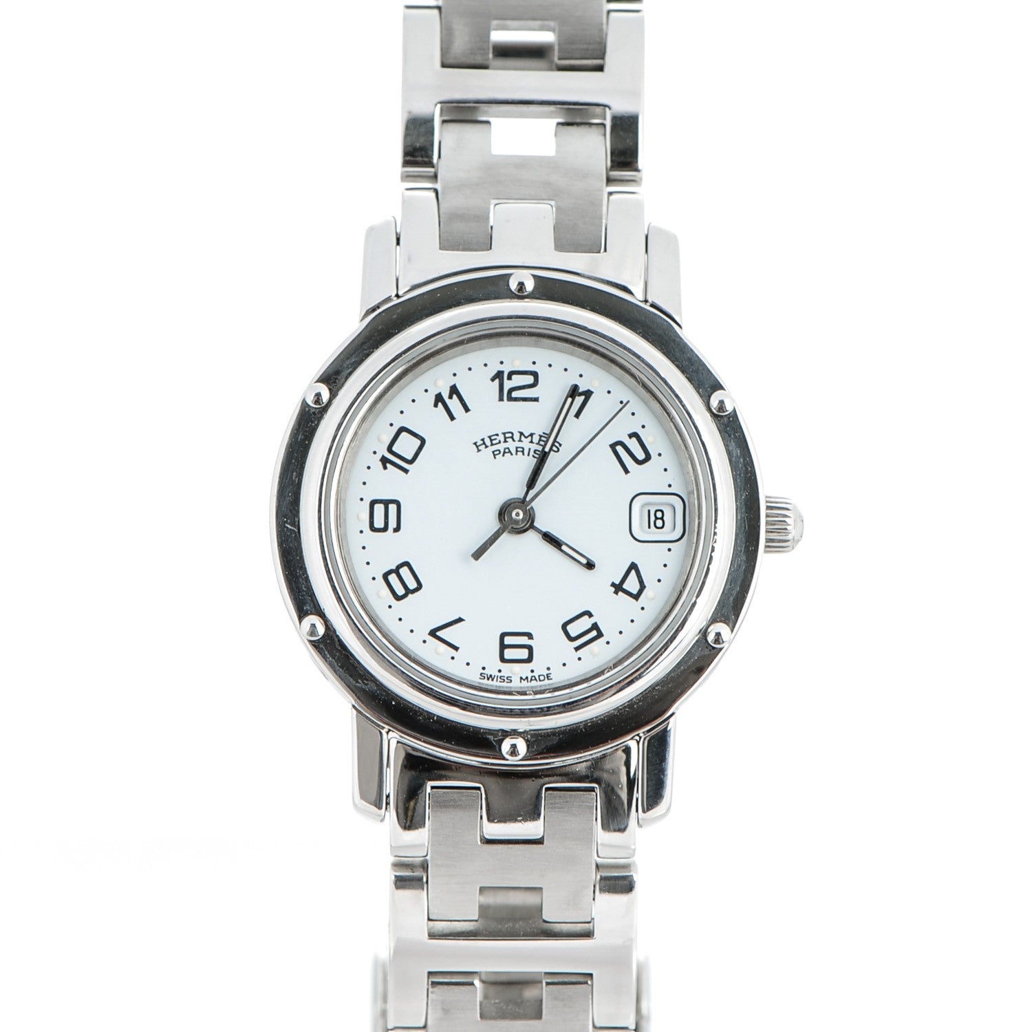 Hermes Stainless Steel 24mm Clipper Quartz Watch White 1 of 7