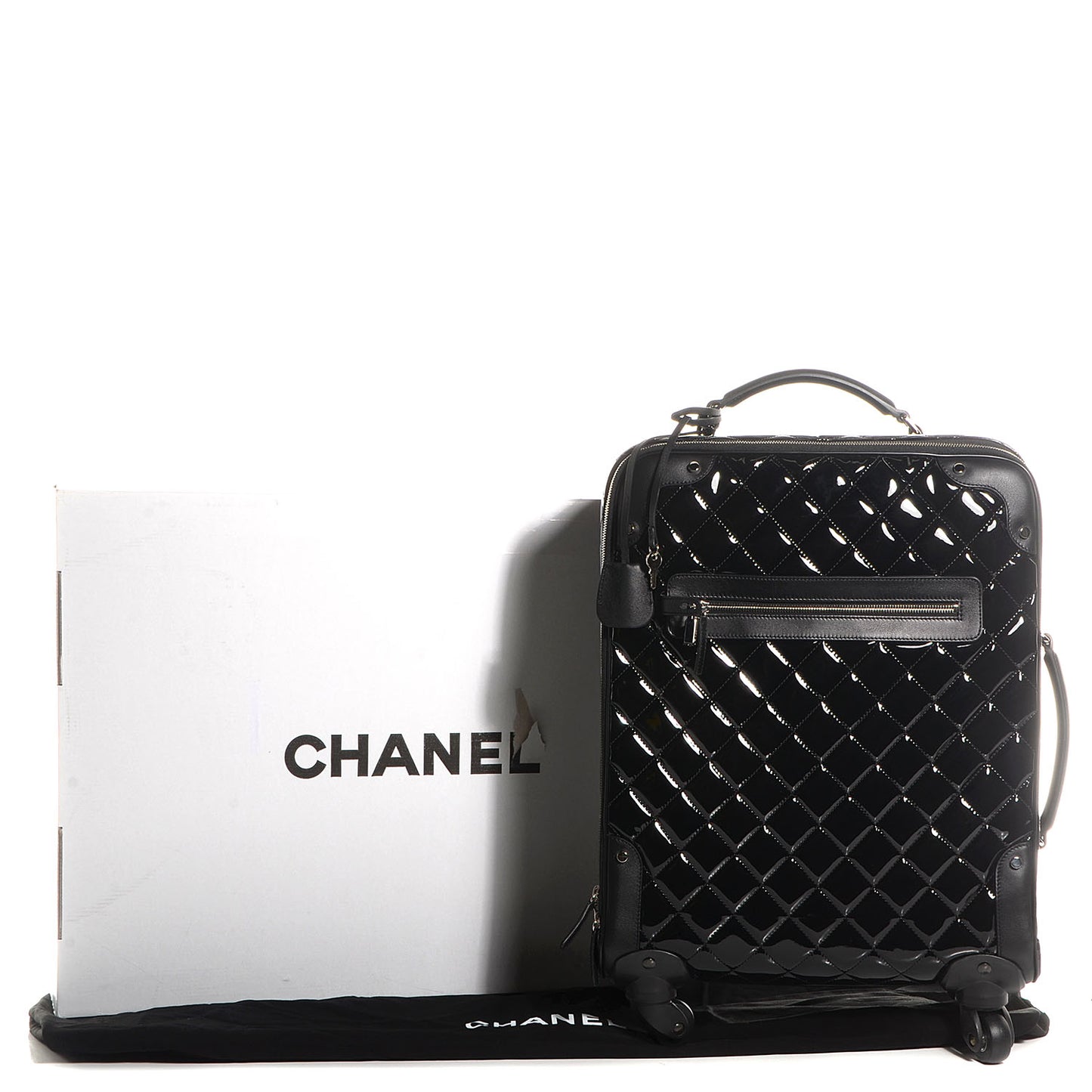 Vinyl Calfskin Quilted Trolley Rolling Luggage Black