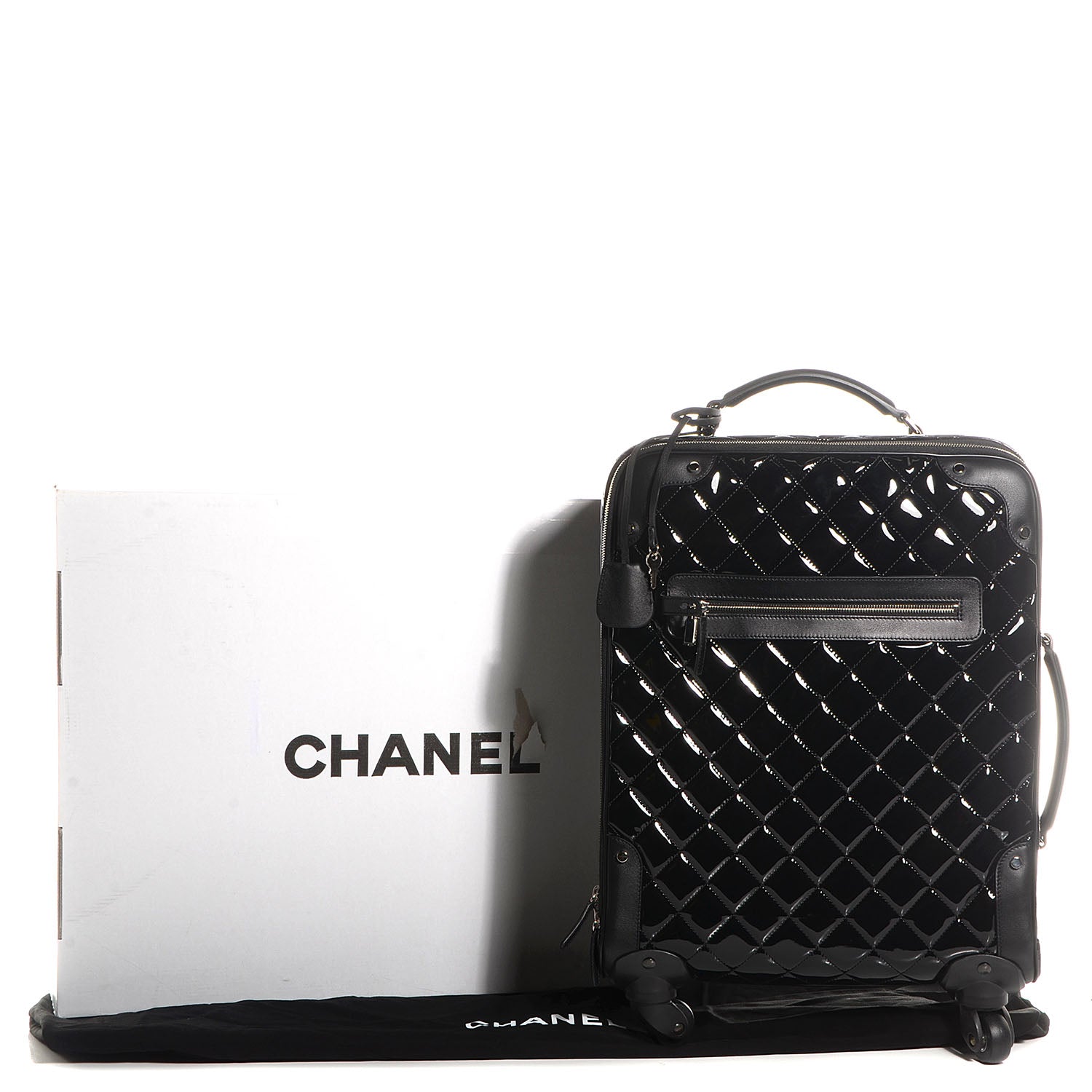Chanel Vinyl Calfskin Quilted Trolley Rolling Luggage Black 8 of 8