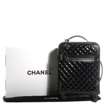 Chanel Vinyl Calfskin Quilted Trolley Rolling Luggage Black 8 of 8