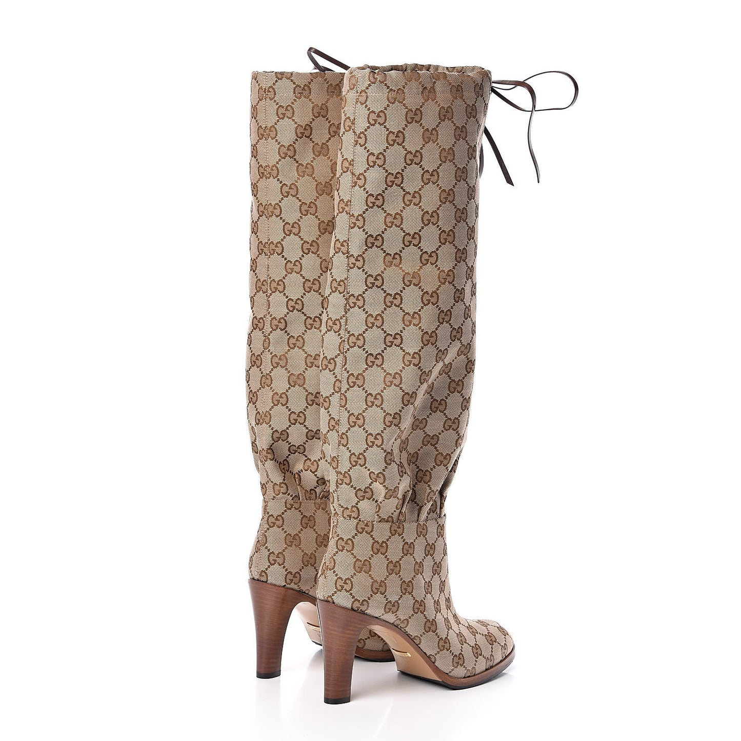 Monogram Lisa Mid Heel Boots 37.5 Beige Ebony