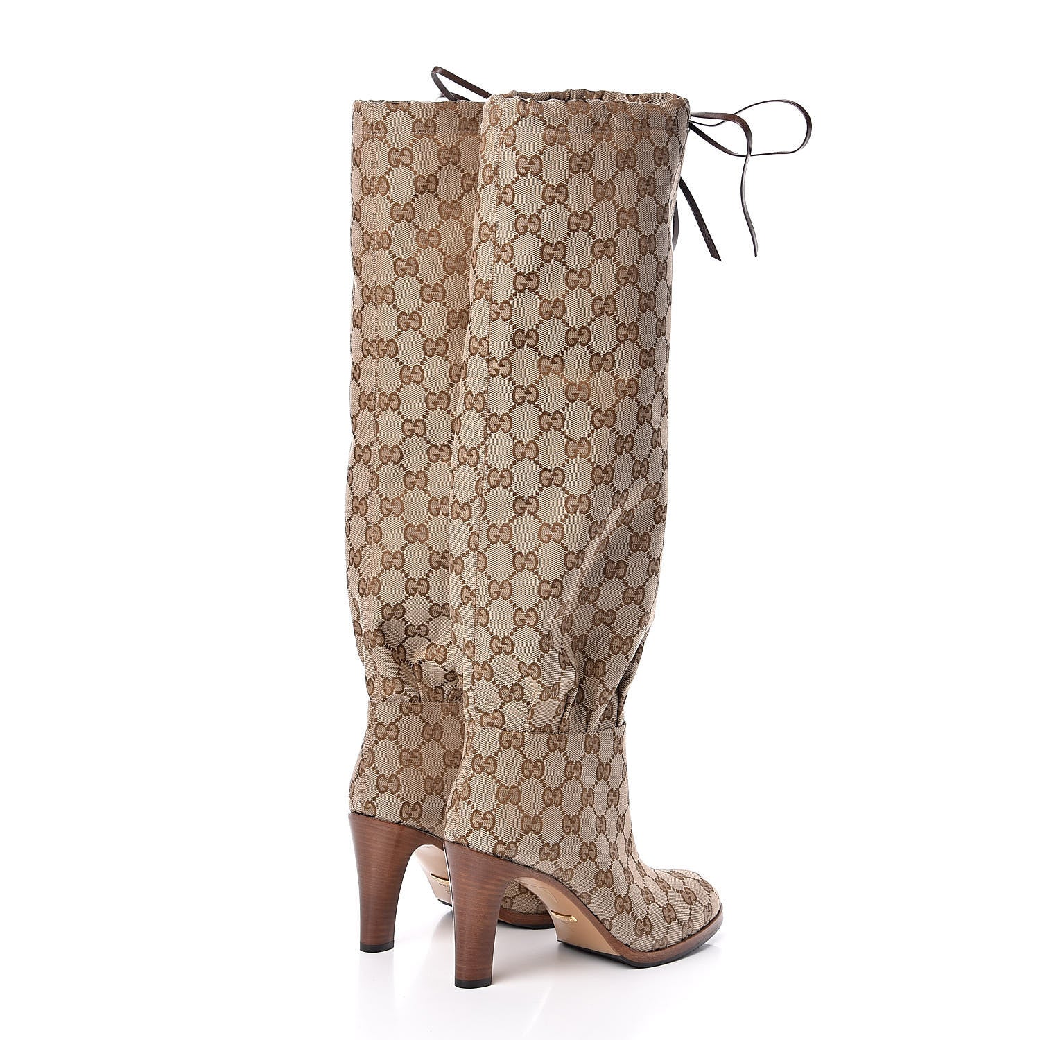 Gucci Monogram Lisa Mid Heel Boots 37.5 Beige Ebony 4 of 8