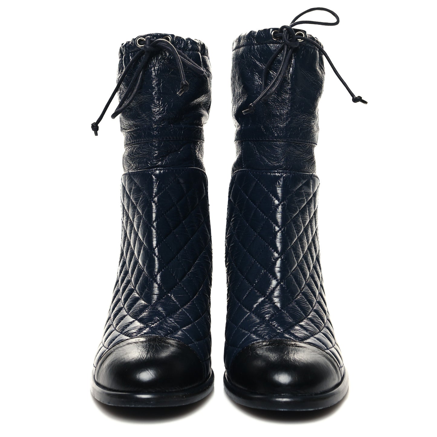 Crumpled Calfskin Quilted Cap Toe Short Boots 39.5 Blue Black