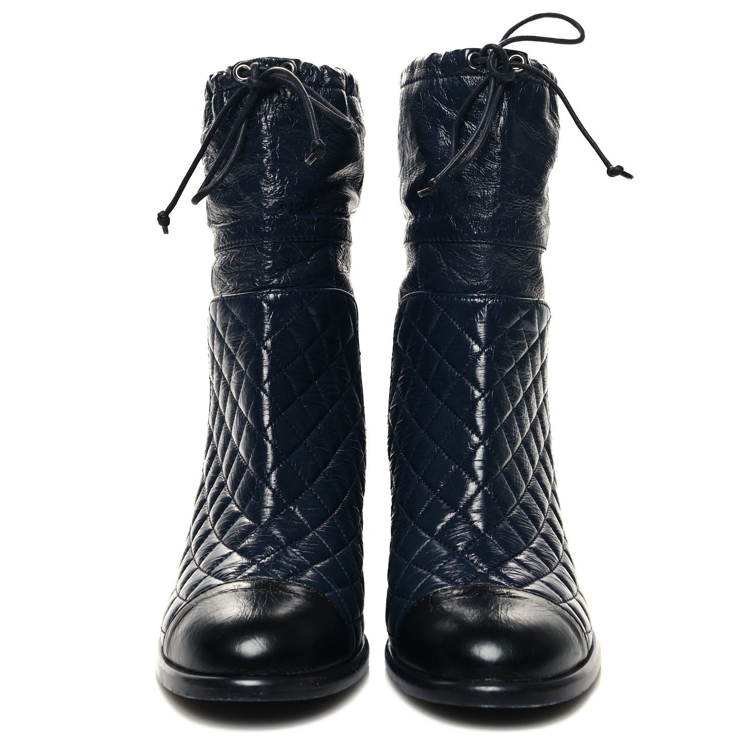 Chanel Crumpled Calfskin Quilted Cap Toe Short Boots 39.5 Blue Black 2 of 7