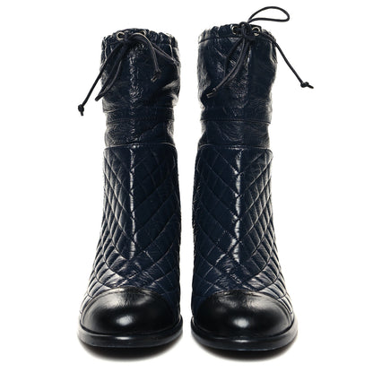 Chanel Crumpled Calfskin Quilted Cap Toe Short Boots 39.5 Blue Black 2 of 7