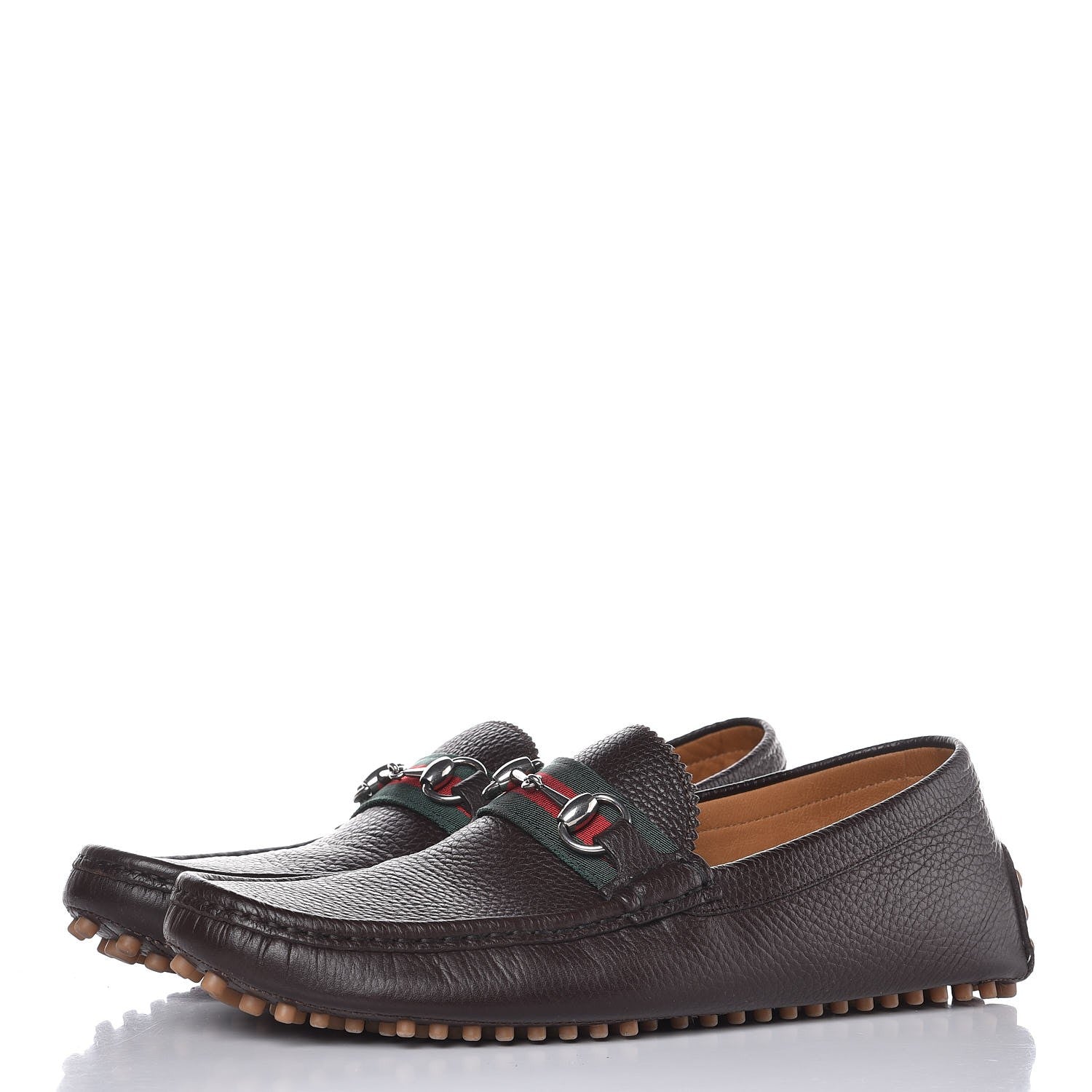 Gucci Calfskin Web Mens Horsebit Driver Loafers 9.5 Cocoa 2 of 13