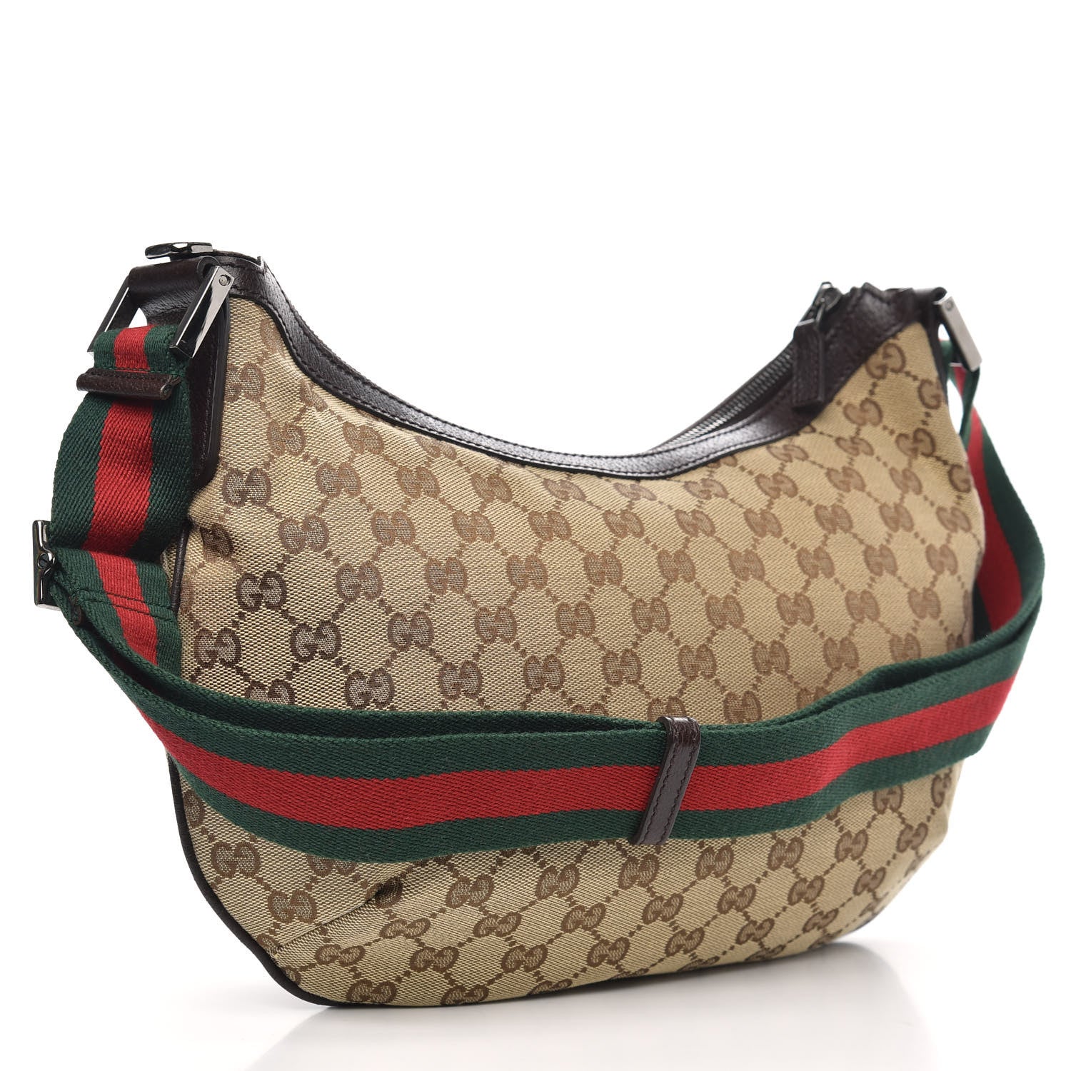 Gucci Monogram Web Medium Half Moon Hobo Dark Brown 3 of 9