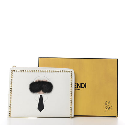 Fendi Vitello Elite Mink Fur Studded Karlito Zip Around Pouch White 10 of 10