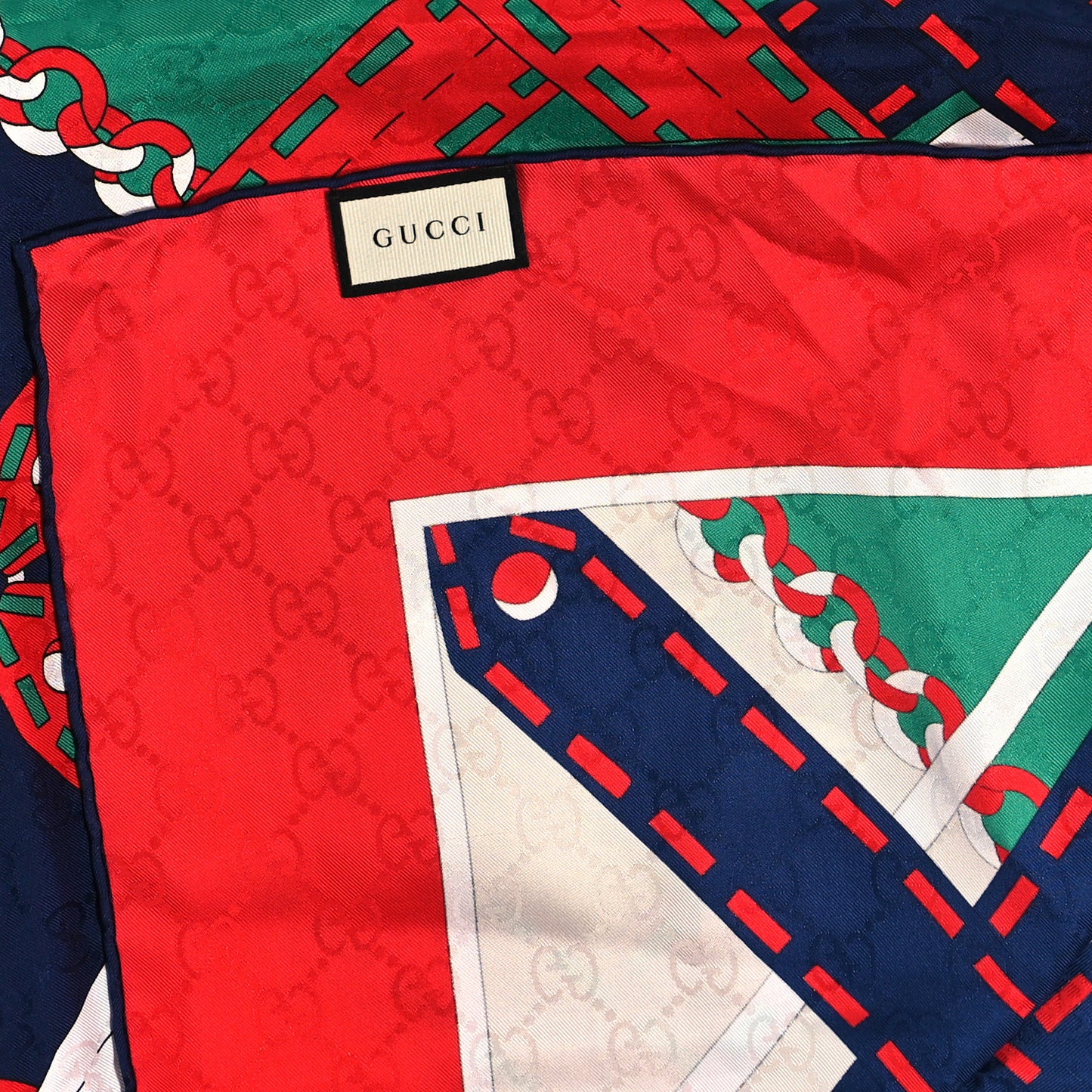 Silk Chain Argyle Square Scarf Emerald Red