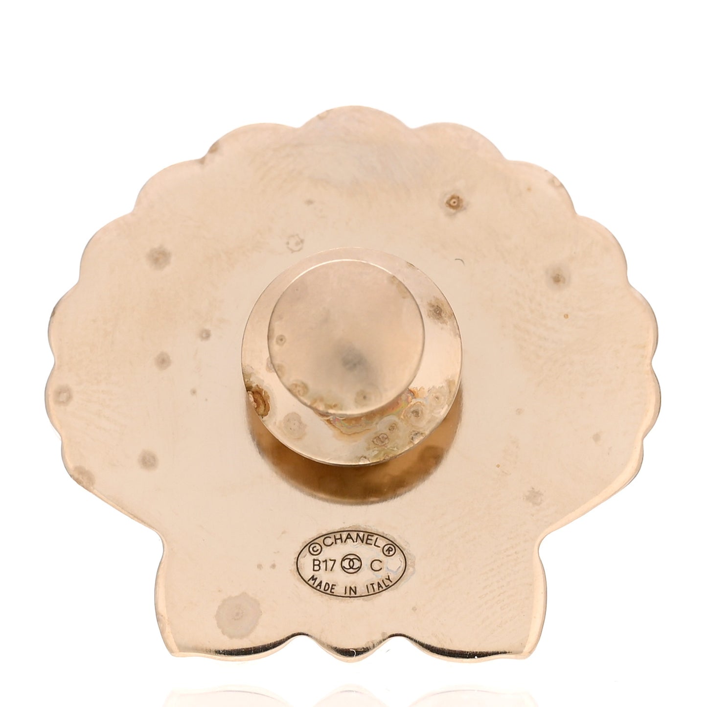 Enamel Pearl Seashell Brooch Pink Gold