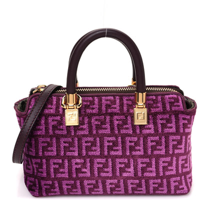 Fendi Chenille Vitello Micro FF Mini By The Way Top Handle Boston Bag Rosso Roma 1 of 10