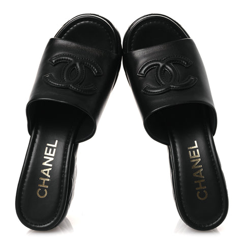 Lambskin Quilted CC Platform Mules 39 Black