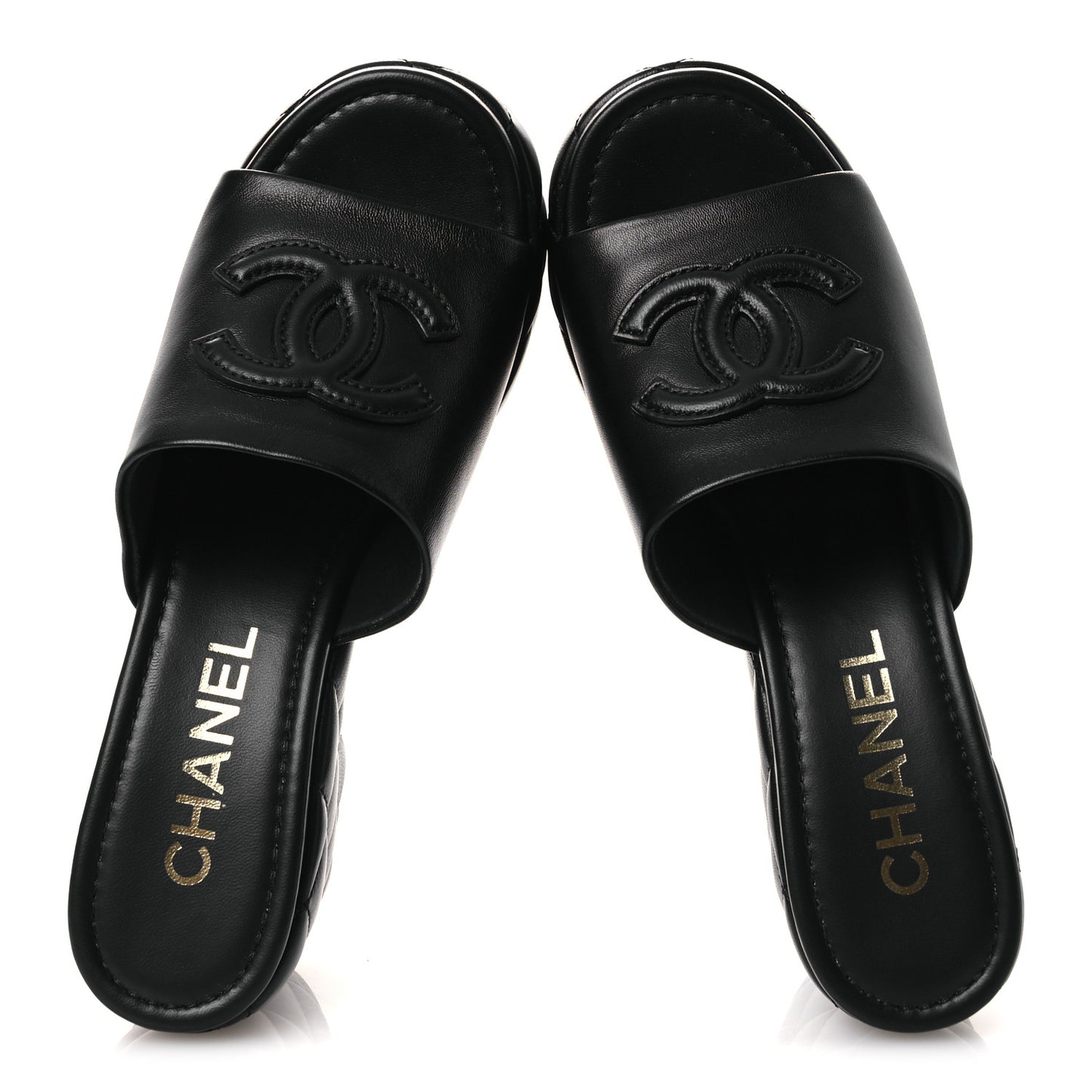 Lambskin Quilted CC Platform Mules 39 Black