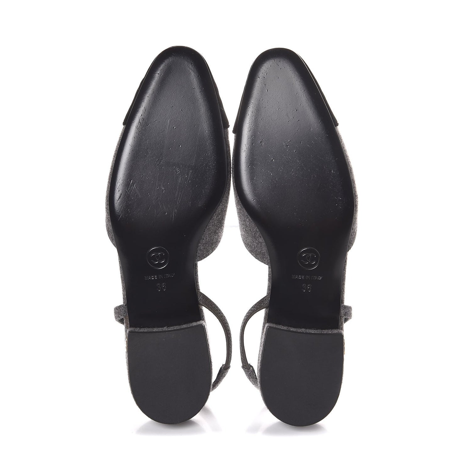Wool Velvet Cap Toe CC Slingback Pumps 36 Black Grey