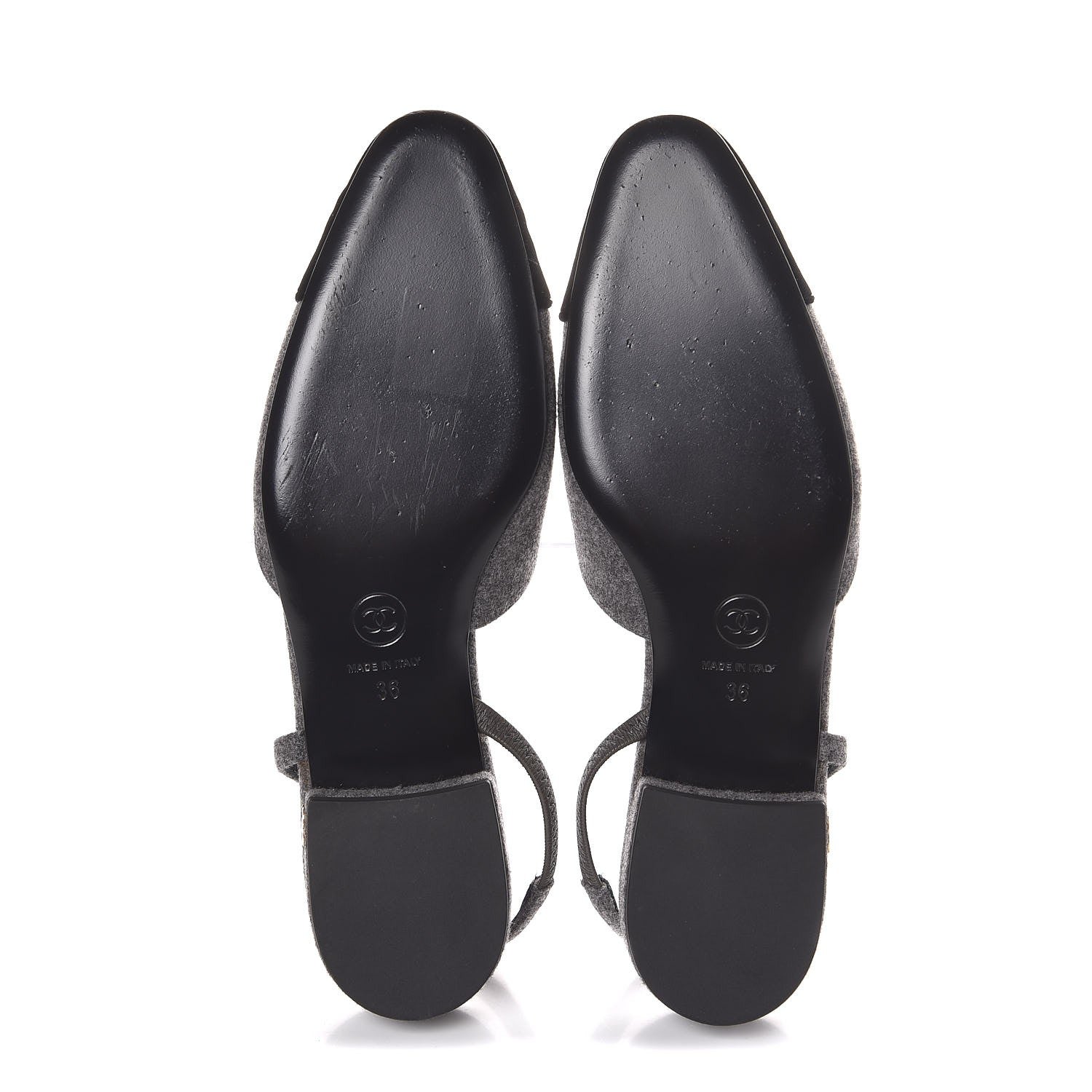 Chanel Wool Velvet Cap Toe CC Slingback Pumps 36 Black Grey 5 of 8