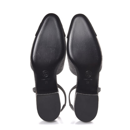 Chanel Wool Velvet Cap Toe CC Slingback Pumps 36 Black Grey 5 of 8