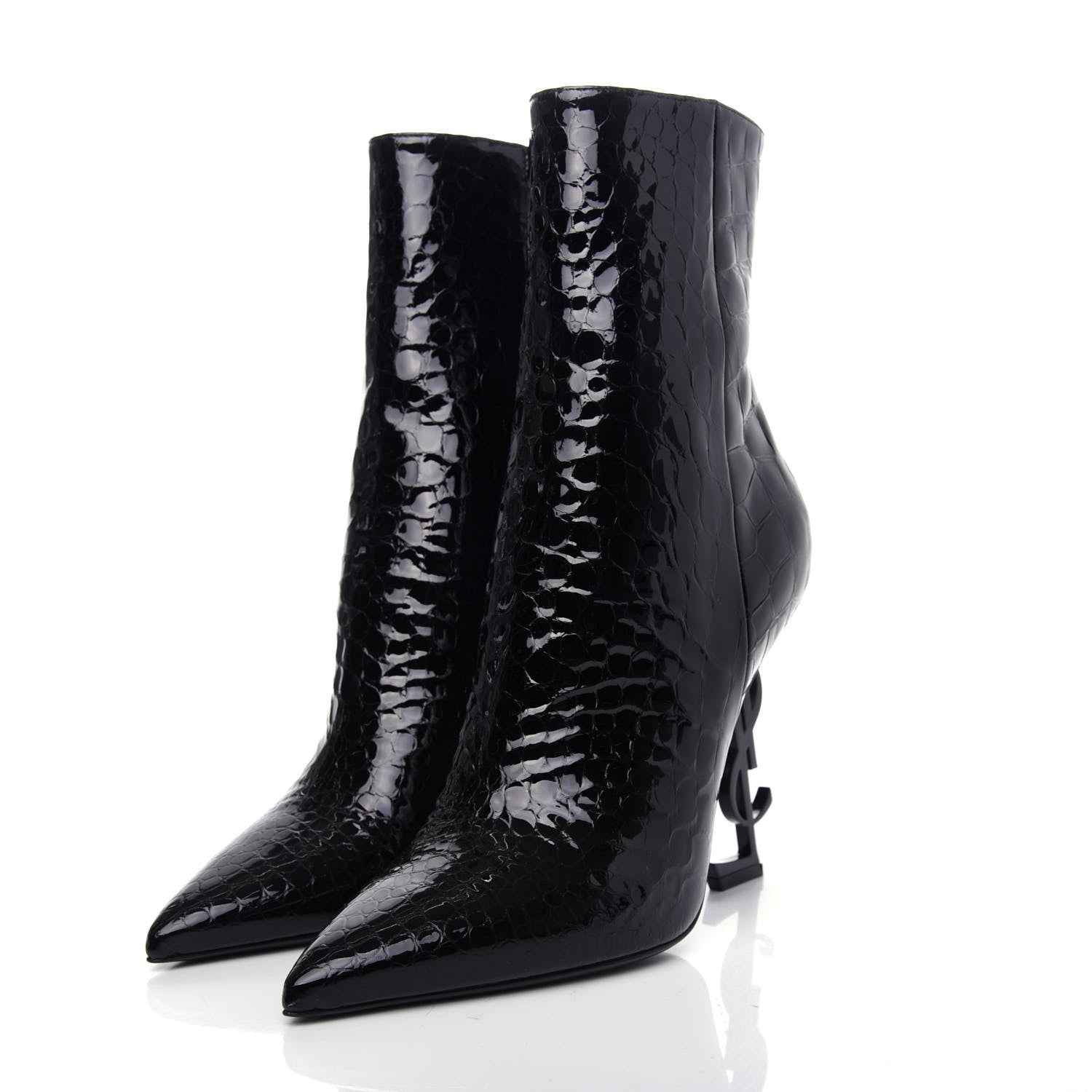Saint Laurent Alligator Embossed Patent Calfskin Opyum 110 Ankle Boots 40 Black 3 of 11