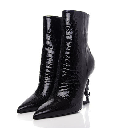 Saint Laurent Alligator Embossed Patent Calfskin Opyum 110 Ankle Boots 40 Black 3 of 11
