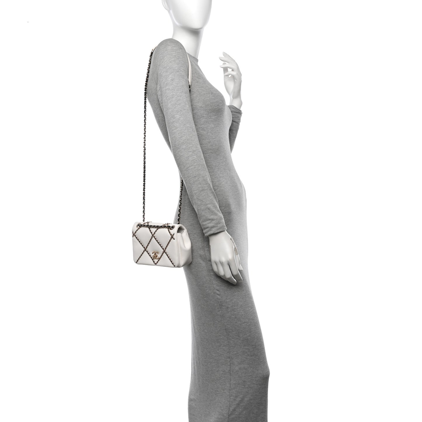 Lambskin Small Entwined Chain Flap White