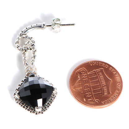 David Yurman Sterling Silver Black Onyx White Sapphires Drop Earrings 2 of 5