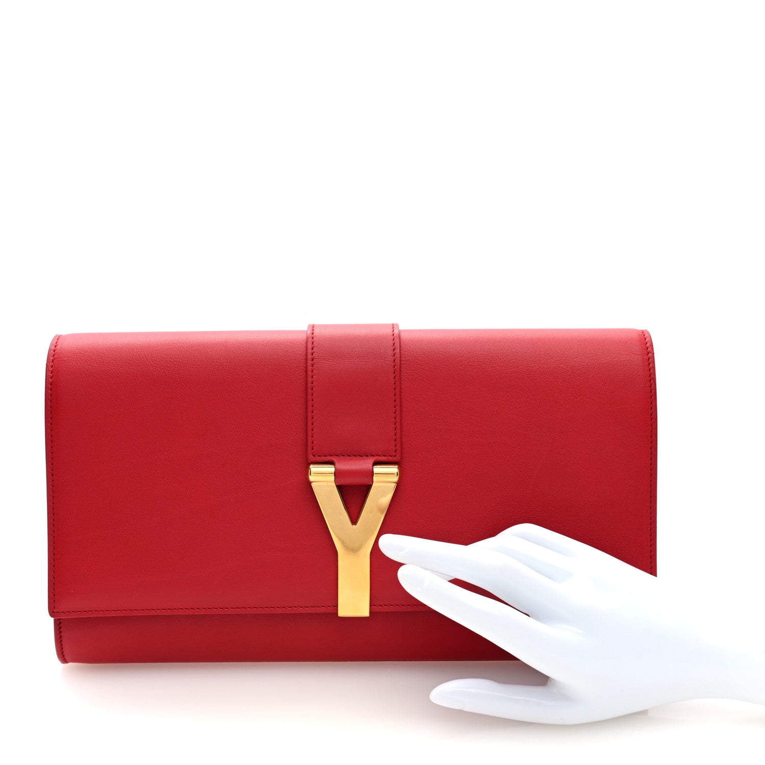 Saint Laurent Calfskin Classic Y Ligne Clutch Red 2 of 6