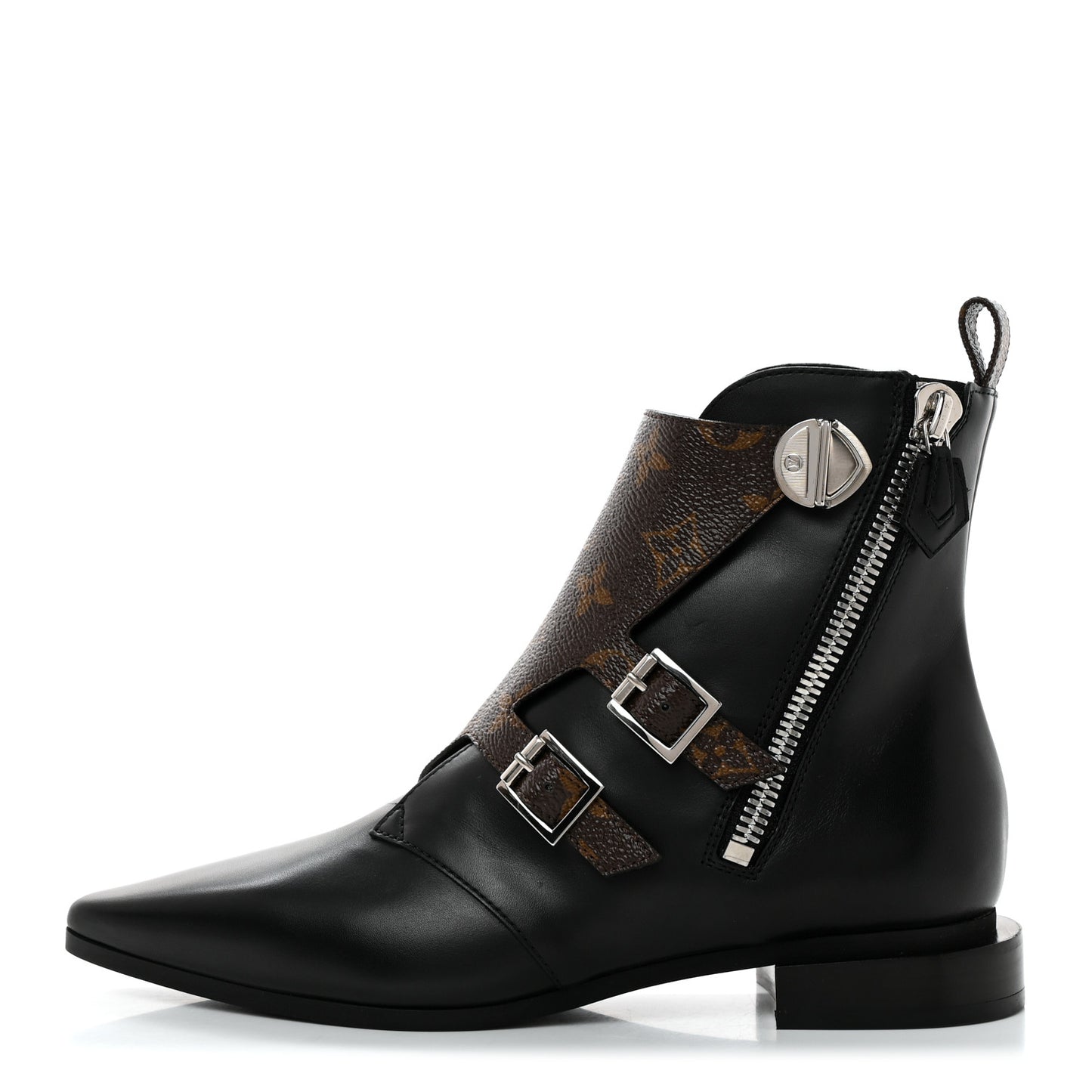 Calfskin Monogram Jumble Flat Ankle Boots 36.5 Black