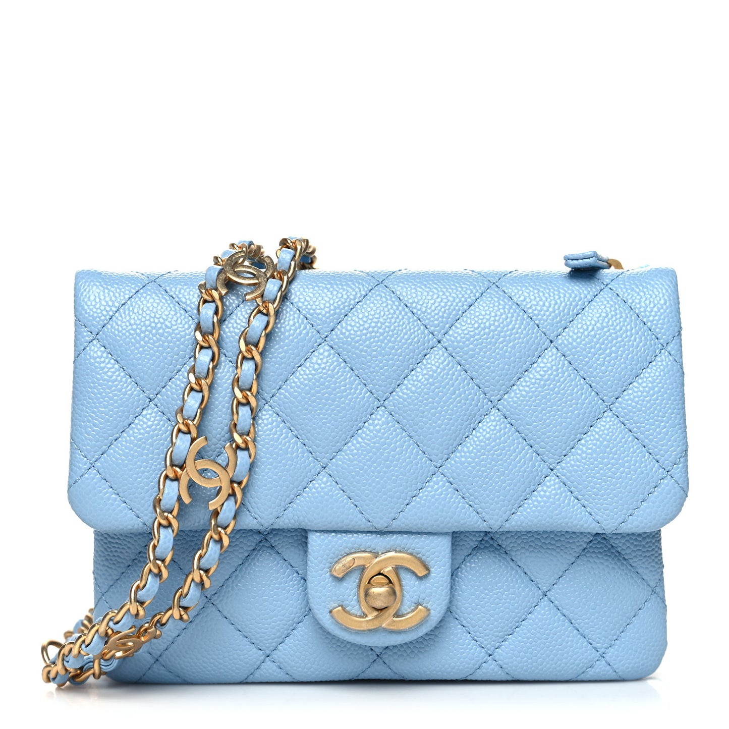 Shiny Caviar Pick Me Up Flap Belt Bag Light Blue