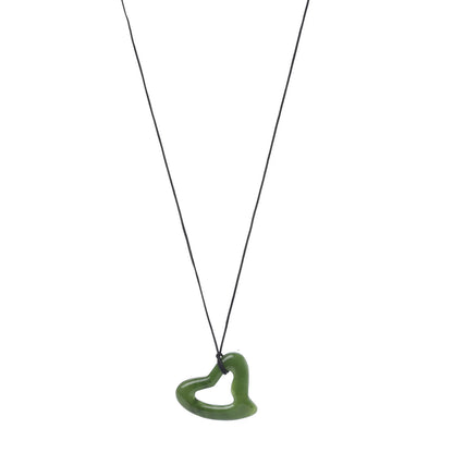 Tiffany Jade Open Heart Elsa Peretti Pendant Cord Necklace 1 of 5