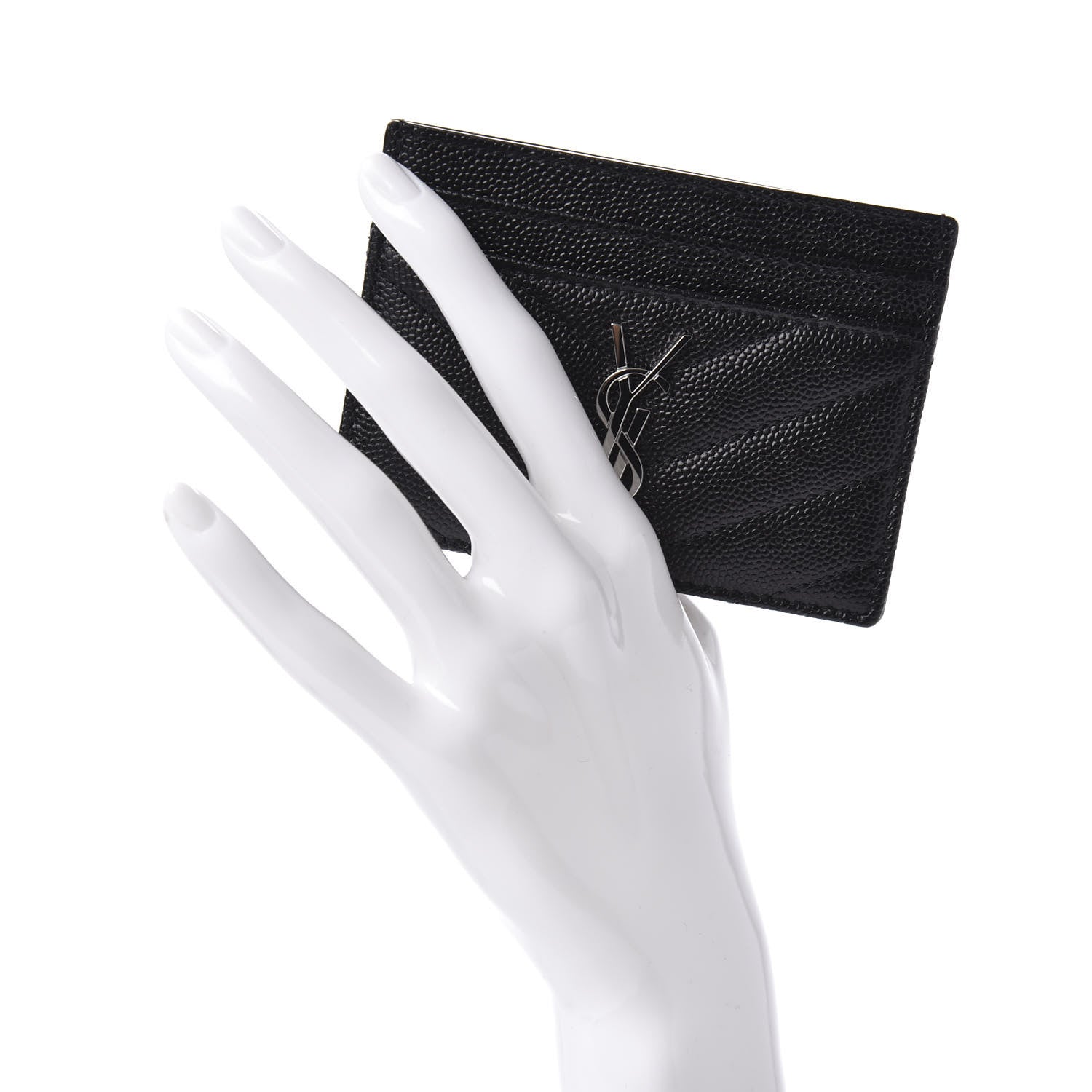 Saint Laurent Grain De Poudre Matelasse Chevron Monogram Credit Card Case Black 2 of 8