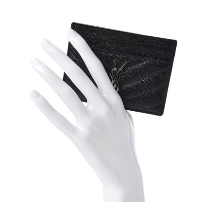 Saint Laurent Grain De Poudre Matelasse Chevron Monogram Credit Card Case Black 2 of 8