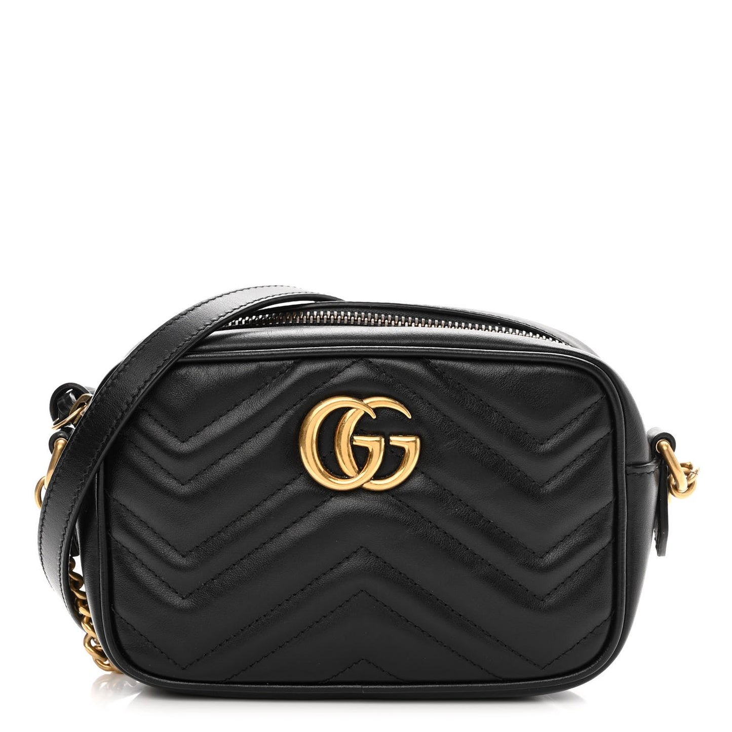 Calfskin Matelasse Mini GG Marmont Chain Shoulder Bag Black