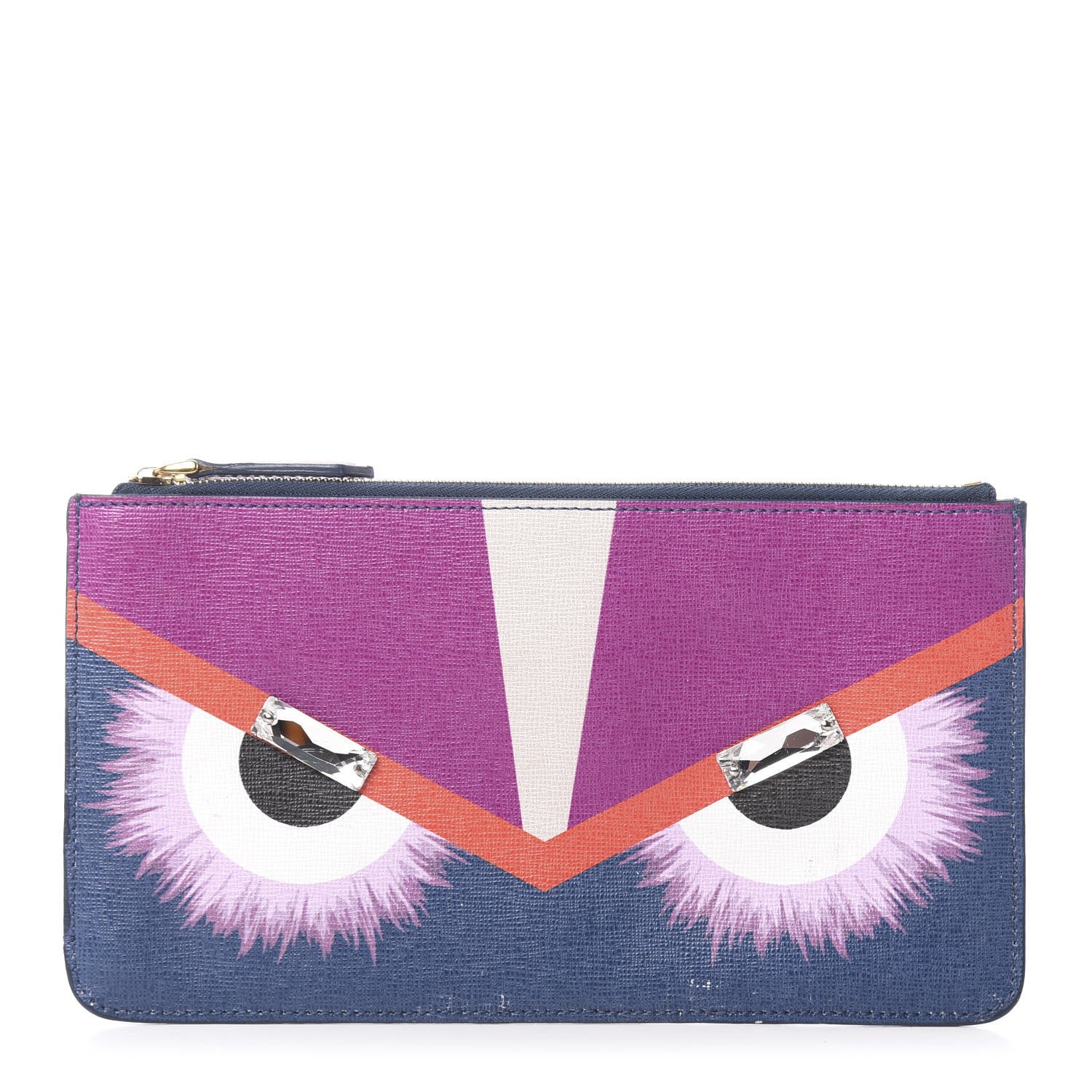 Fendi Vitello Elite Crystal Eye Monster Zip Pouch Cobalt Multicolor 1 of 10